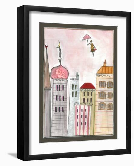 Fantasy Cityscape with Flying Nanny-Effie Zafiropoulou-Framed Giclee Print