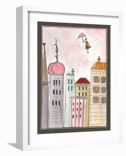 Fantasy Cityscape with Flying Nanny-Effie Zafiropoulou-Framed Giclee Print