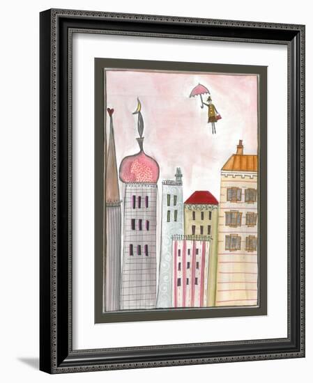 Fantasy Cityscape with Flying Nanny-Effie Zafiropoulou-Framed Giclee Print