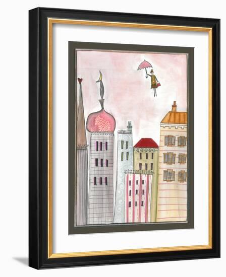 Fantasy Cityscape with Flying Nanny-Effie Zafiropoulou-Framed Giclee Print