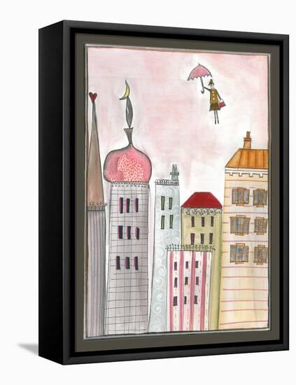 Fantasy Cityscape with Flying Nanny-Effie Zafiropoulou-Framed Premier Image Canvas