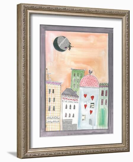 Fantasy Cityscape with Flying Witch on Broom-Effie Zafiropoulou-Framed Giclee Print