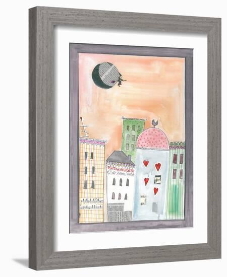 Fantasy Cityscape with Flying Witch on Broom-Effie Zafiropoulou-Framed Giclee Print