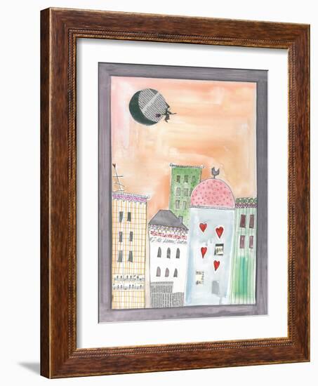 Fantasy Cityscape with Flying Witch on Broom-Effie Zafiropoulou-Framed Giclee Print