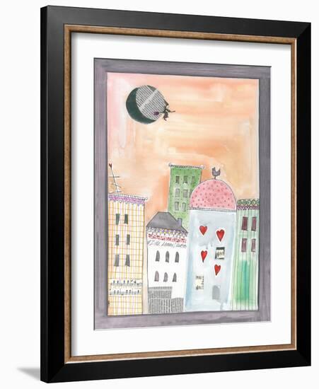 Fantasy Cityscape with Flying Witch on Broom-Effie Zafiropoulou-Framed Giclee Print