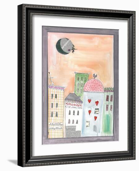 Fantasy Cityscape with Flying Witch on Broom-Effie Zafiropoulou-Framed Giclee Print