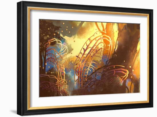 Fantasy Forest with Abstract Trees,Illustration Art-Tithi Luadthong-Framed Art Print