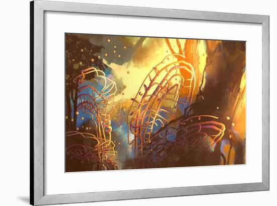 Fantasy Forest with Abstract Trees,Illustration Art-Tithi Luadthong-Framed Art Print