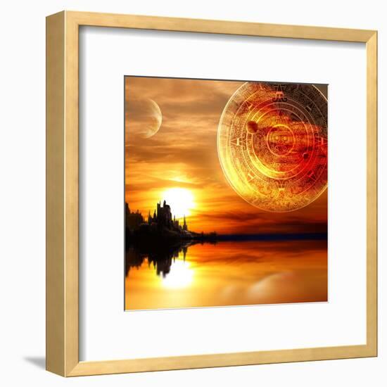 Fantasy Landscape And Maya Calendar-frenta-Framed Art Print