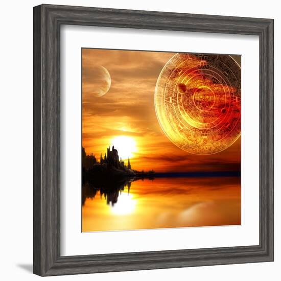 Fantasy Landscape And Maya Calendar-frenta-Framed Art Print