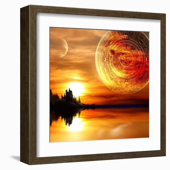 Fantasy Landscape And Maya Calendar-frenta-Framed Art Print