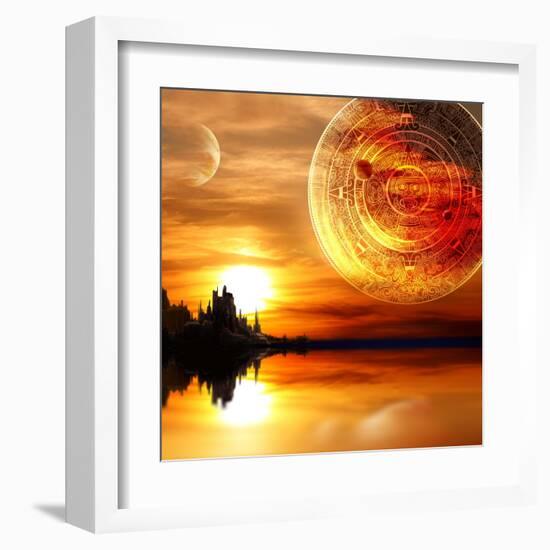 Fantasy Landscape And Maya Calendar-frenta-Framed Art Print