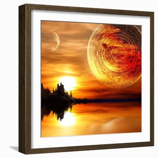 Fantasy Landscape And Maya Calendar-frenta-Framed Premium Giclee Print