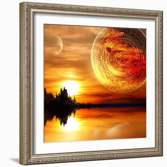 Fantasy Landscape And Maya Calendar-frenta-Framed Art Print