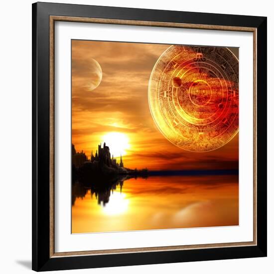 Fantasy Landscape And Maya Calendar-frenta-Framed Art Print