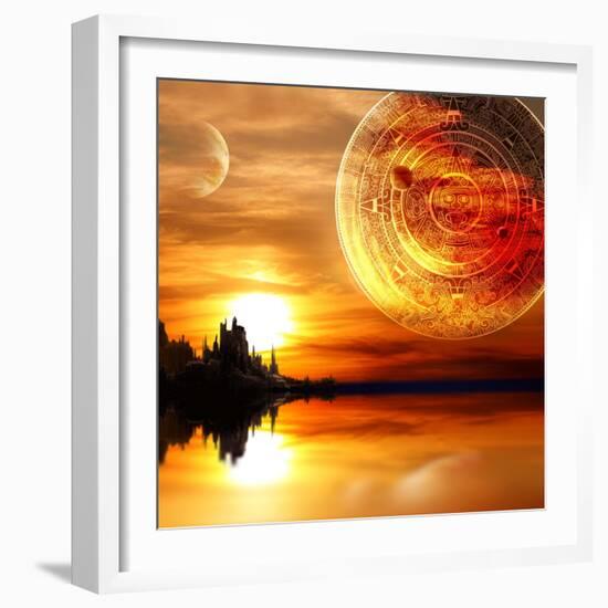 Fantasy Landscape And Maya Calendar-frenta-Framed Art Print