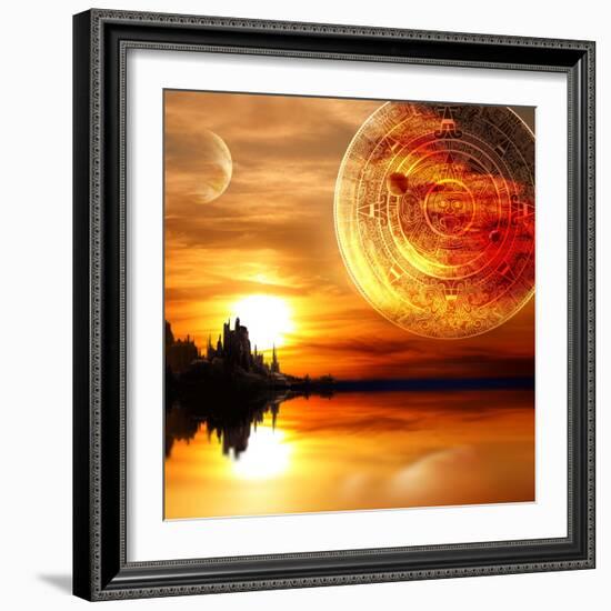 Fantasy Landscape And Maya Calendar-frenta-Framed Art Print