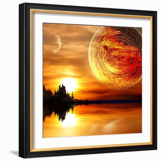 Fantasy Landscape And Maya Calendar-frenta-Framed Art Print