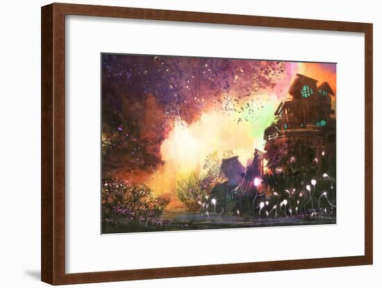 Fantasy Landscape with Ancient Castle,Digital Painting,Illustration-Tithi Luadthong-Framed Art Print