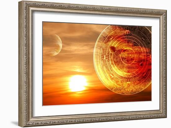 Fantasy Sunset And Maya Calendar-frenta-Framed Art Print