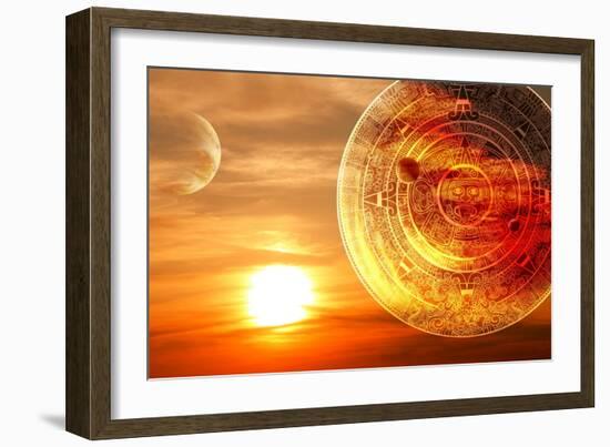 Fantasy Sunset And Maya Calendar-frenta-Framed Art Print