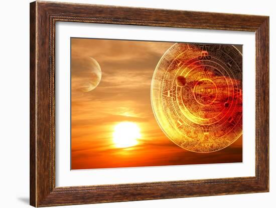 Fantasy Sunset And Maya Calendar-frenta-Framed Art Print