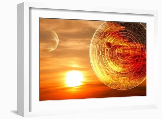 Fantasy Sunset And Maya Calendar-frenta-Framed Art Print