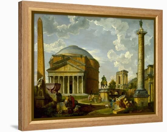 Fantasy View with the Pantheon and Other Monuments of Ancient Rome, 1737 (Oil on Canvas)-Giovanni Paolo Pannini or Panini-Framed Premier Image Canvas
