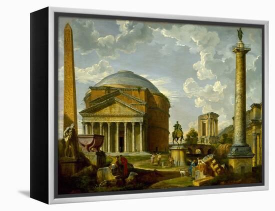 Fantasy View with the Pantheon and Other Monuments of Ancient Rome, 1737 (Oil on Canvas)-Giovanni Paolo Pannini or Panini-Framed Premier Image Canvas