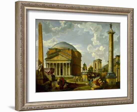 Fantasy View with the Pantheon and Other Monuments of Ancient Rome, 1737 (Oil on Canvas)-Giovanni Paolo Pannini or Panini-Framed Giclee Print