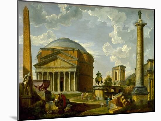 Fantasy View with the Pantheon and Other Monuments of Ancient Rome, 1737 (Oil on Canvas)-Giovanni Paolo Pannini or Panini-Mounted Giclee Print