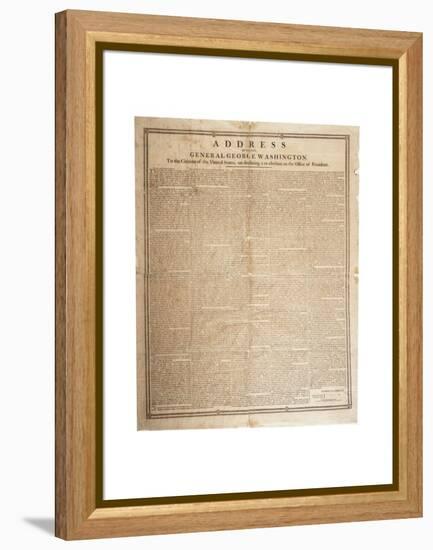Farewell Address of the Late General George Washington, 17th September 1796-null-Framed Premier Image Canvas