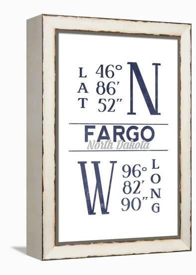 Fargo, North Dakota - Latitude and Longitude (Blue)-Lantern Press-Framed Stretched Canvas