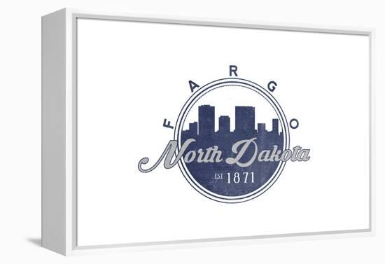 Fargo, North Dakota - Skyline Seal (Blue)-Lantern Press-Framed Stretched Canvas