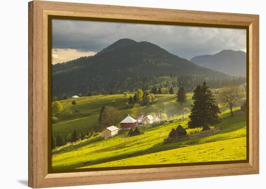 Farm and Haystacks in the Rural Transylvania Landscape at Sunset, Piatra Fantanele, Transylvania-Matthew Williams-Ellis-Framed Premier Image Canvas