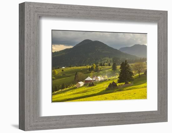 Farm and Haystacks in the Rural Transylvania Landscape at Sunset, Piatra Fantanele, Transylvania-Matthew Williams-Ellis-Framed Photographic Print