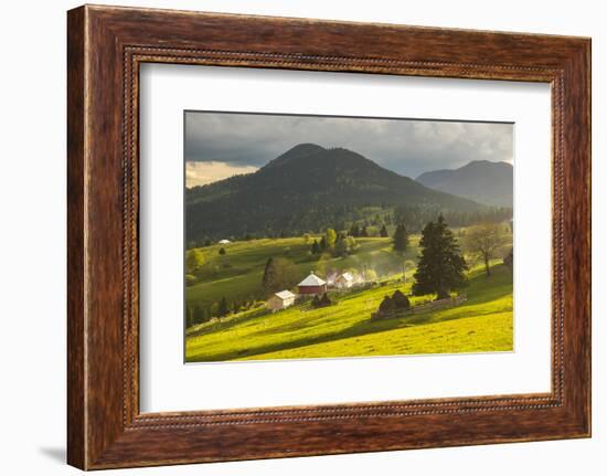 Farm and Haystacks in the Rural Transylvania Landscape at Sunset, Piatra Fantanele, Transylvania-Matthew Williams-Ellis-Framed Photographic Print