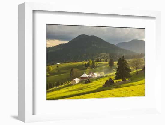 Farm and Haystacks in the Rural Transylvania Landscape at Sunset, Piatra Fantanele, Transylvania-Matthew Williams-Ellis-Framed Photographic Print