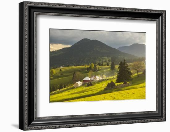 Farm and Haystacks in the Rural Transylvania Landscape at Sunset, Piatra Fantanele, Transylvania-Matthew Williams-Ellis-Framed Photographic Print