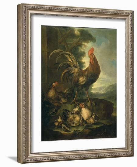 Farm Animals: a Cock, Two Chickens and Seven Chicks-Angiolo Maria Crivelli (Crivellone)-Framed Art Print