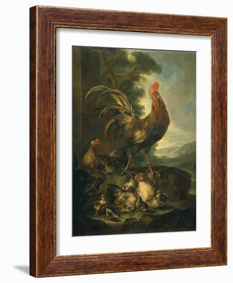 Farm Animals: a Cock, Two Chickens and Seven Chicks-Angiolo Maria Crivelli (Crivellone)-Framed Art Print