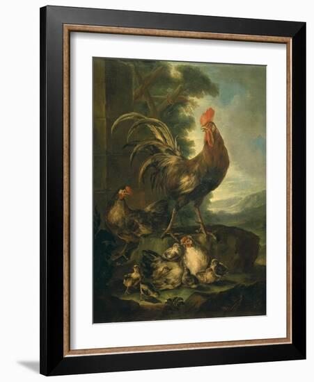 Farm Animals: a Cock, Two Chickens and Seven Chicks-Angiolo Maria Crivelli (Crivellone)-Framed Art Print