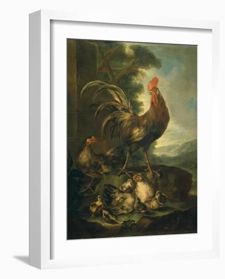 Farm Animals: a Cock, Two Chickens and Seven Chicks-Angiolo Maria Crivelli (Crivellone)-Framed Art Print