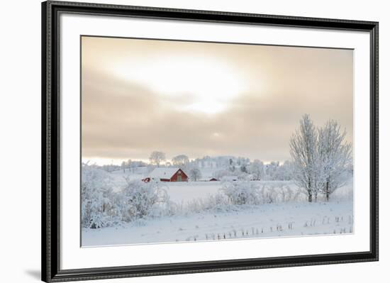 Farm Barn in a Cold Winter Landscape with Snow and Frost-TTphoto-Framed Photographic Print