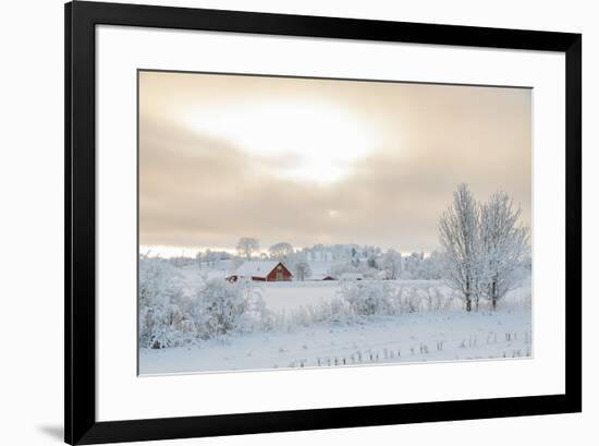Farm Barn in a Cold Winter Landscape with Snow and Frost-TTphoto-Framed Photographic Print