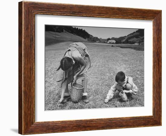 Farm Children Gleaning Field After Wheat Harvest-William Vandivert-Framed Photographic Print