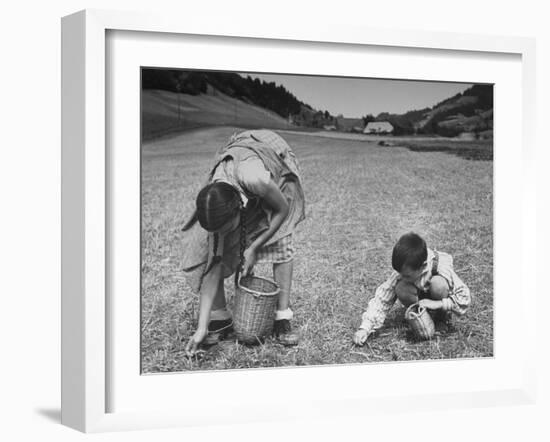 Farm Children Gleaning Field After Wheat Harvest-William Vandivert-Framed Photographic Print