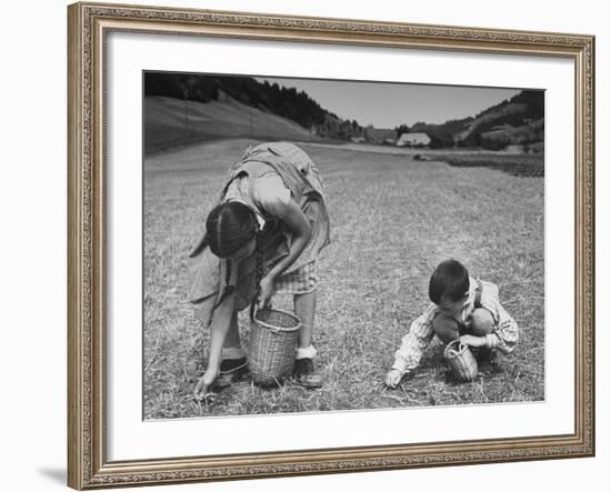 Farm Children Gleaning Field After Wheat Harvest-William Vandivert-Framed Photographic Print