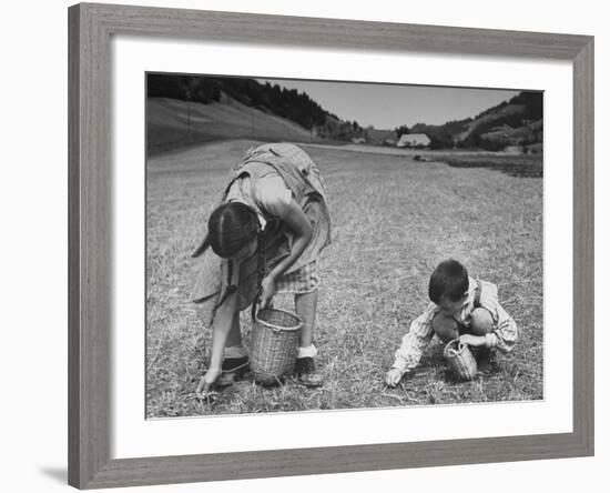 Farm Children Gleaning Field After Wheat Harvest-William Vandivert-Framed Photographic Print