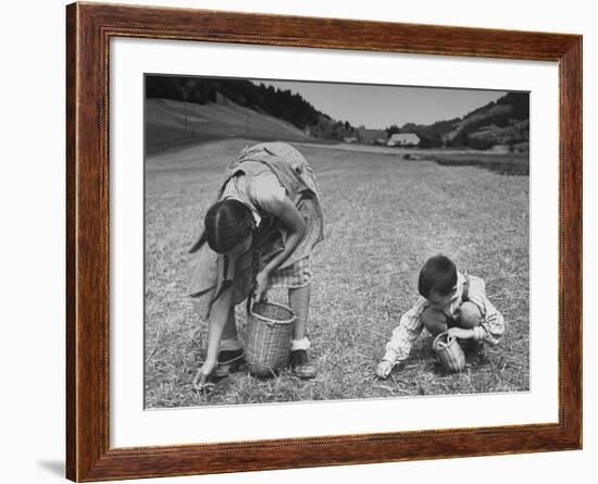 Farm Children Gleaning Field After Wheat Harvest-William Vandivert-Framed Photographic Print